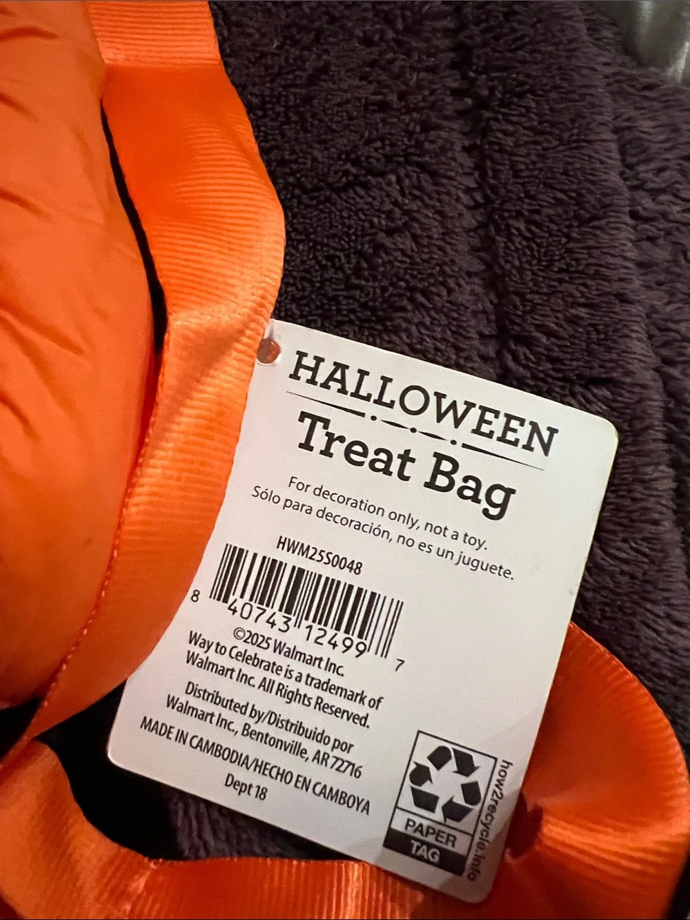 Plush Jack-o'-Lantern Zippered Treat Bag 10”x 8” Halloween Fanny Pack‎